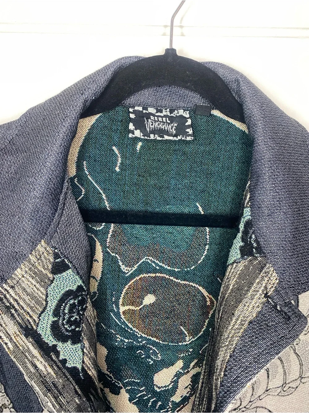 rebels Teal and Gray Skeleton Asian inspired Graphic Zip Jacket
